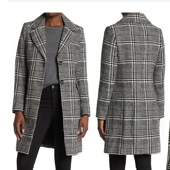 Sam Edelman Two Button Houndstooth Plaid Long Blazer Coat - Picture 3 of 4